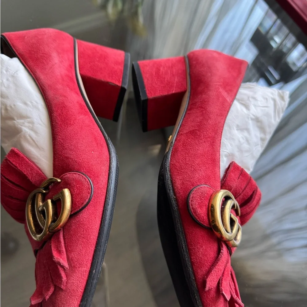 Gucci Women's Red Suede Loafers - Picture 6 of 6
